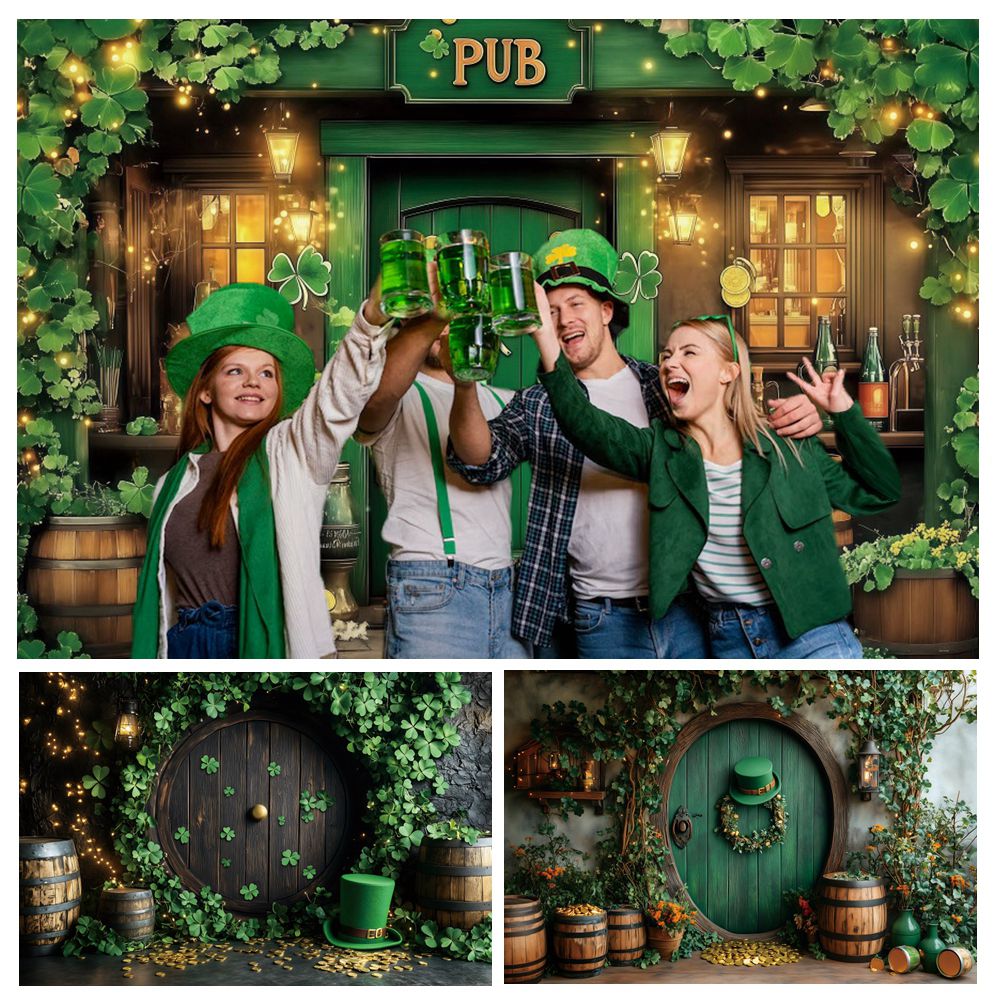 Wine Beer Pub - St. Patrick's Day achtergrondbanner groene klaver