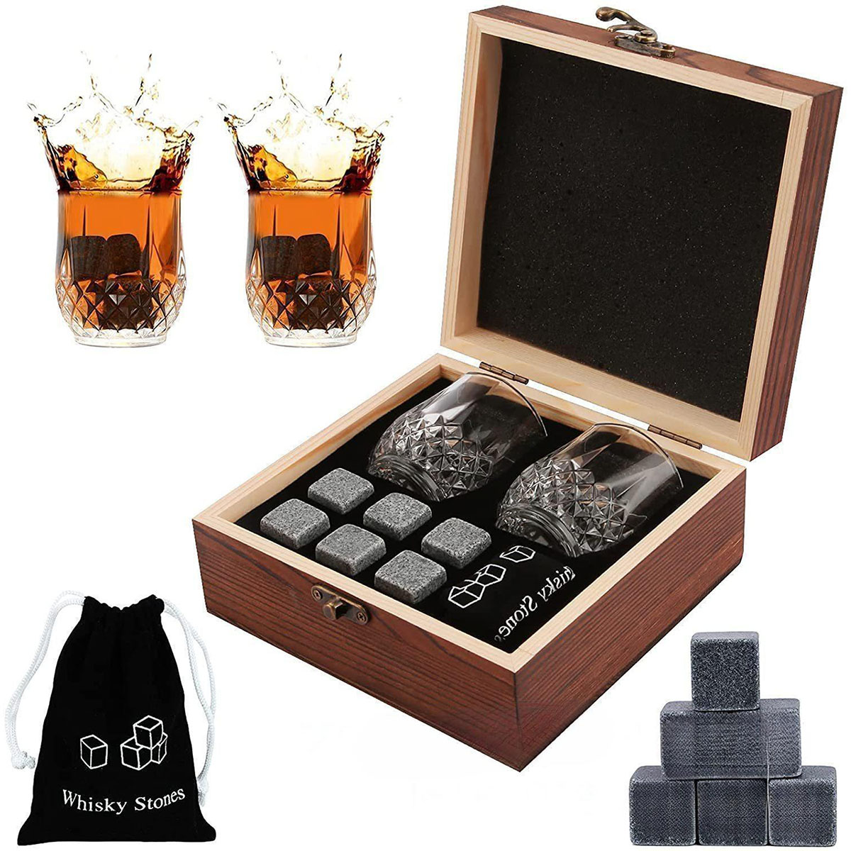 Whiskey Stone Set - Kerst Valentijnsdag Cadeau Whisky Stenen Glazen